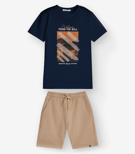 Conjunto Camiseta com Bermuda Menino Trick Nick Azul