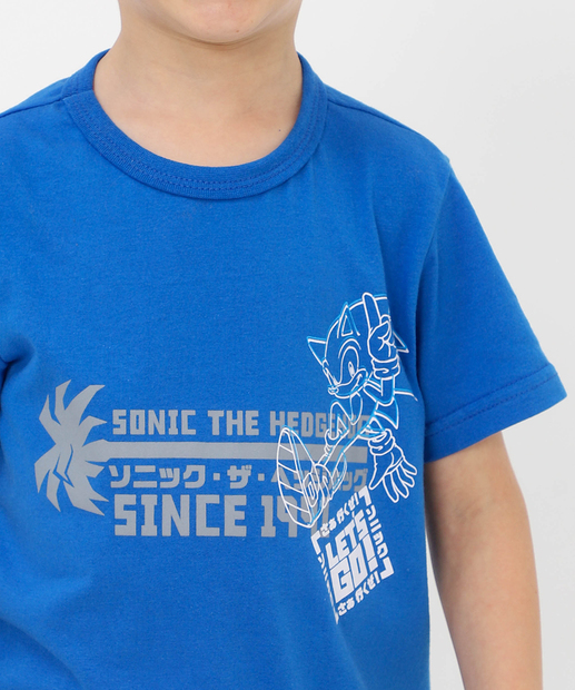 Camiseta Infantil Manga Curta Sonic Tam 4 a 10 Azul