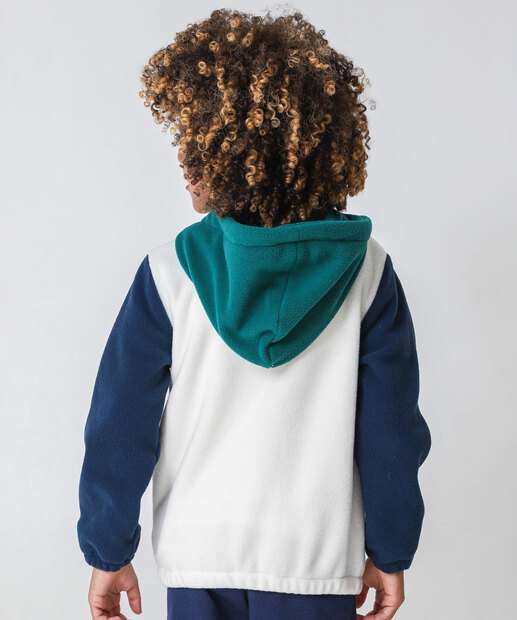 Casaco Infantil Moletom Recorte Capuz Marisa Tam 4 a 10 Azul