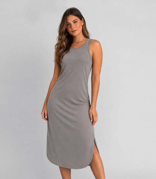 Vestido Feminino Regata Midi Com Fenda Good Bless Cinza