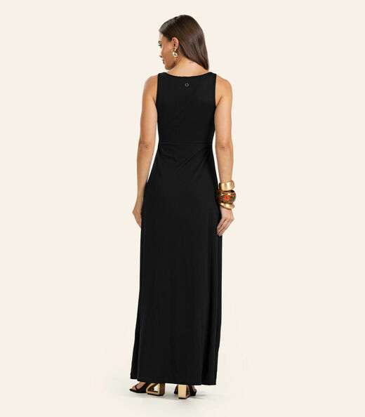Vestido Feminino Longo Visco Maquinetada Endless Preto