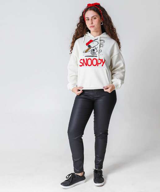 Blusão Feminino Moletom Flanelado Snoopy Off White