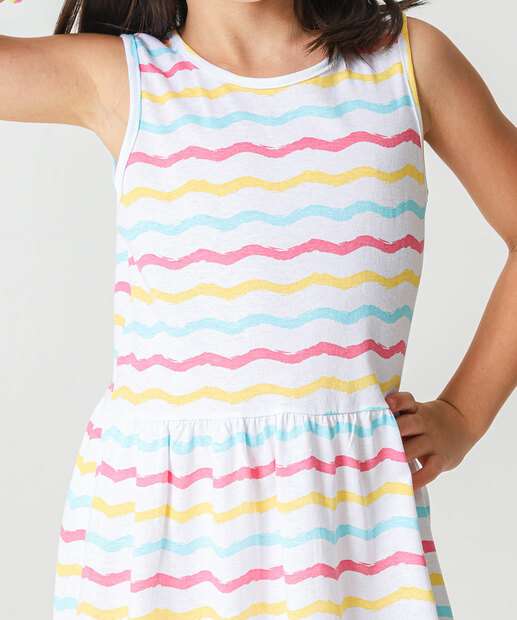 Vestido Infantil Estampa Listrado Marisa Tam 4 a 10 Off White