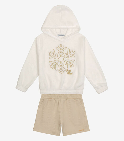 Conjunto Blusão com Capuz e Shorts Trick Nick Bege