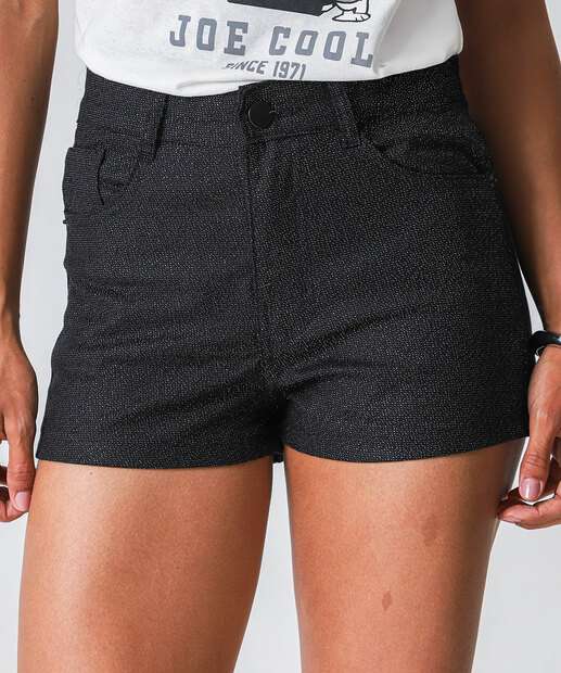 Short Boyfriend Sarja Feminino Lurex Zune Jeans Preto