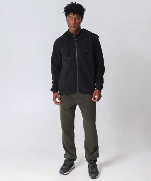 Casaco Masculino Moletom Fitness Capuz Marisa Preto