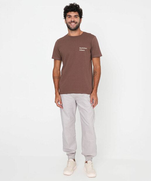 Image_Calça Masculina Sarja Jogger Bolsos Bege