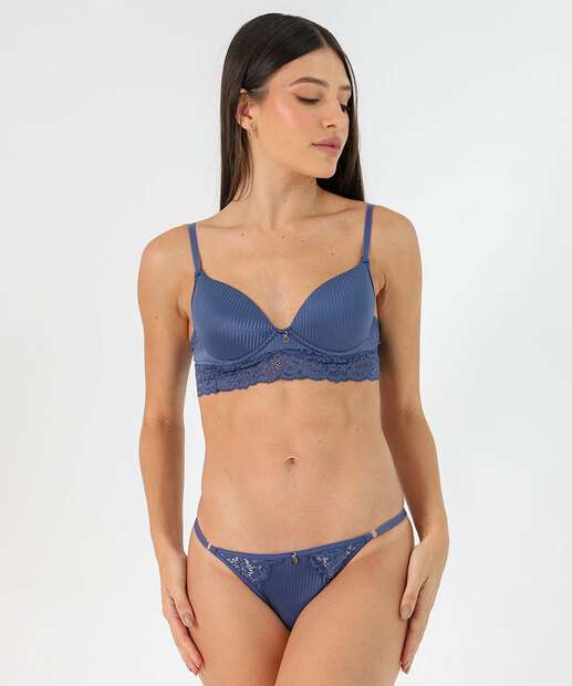Sutiã Bra Top Recorte Renda Bojo Marisa Azul