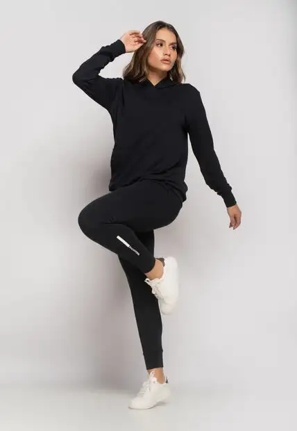 Conjunto De Moletinho Esportivo Com Casaco Capuz E Calça Jogger Preto Salvatore