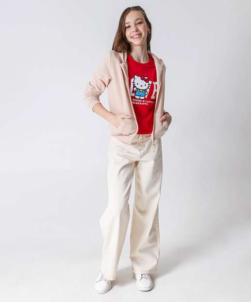 Casaco Juvenil Moletom Flanelado Marisa Tam 10 a 16 Bege