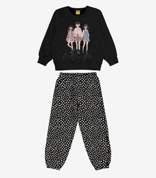 Conjunto Blusão Com Calça Menina Rovi Kids Preto