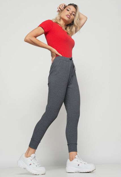 Calça  Jogger Comfy Malha Canelada Grafite Salvatore Fashion
