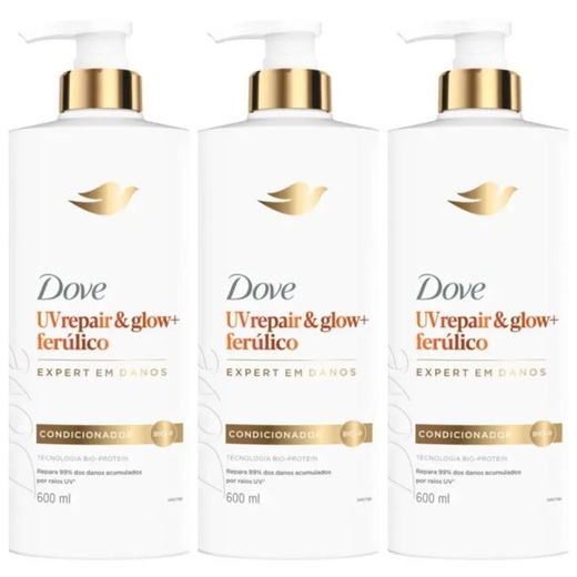 Image_Kit com 3 Unidades de Dove Condicionador UV Repair e Glow e Ferúlico 600ml