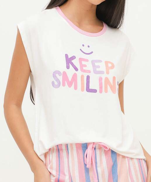 Pijama Feminino Estampado Sem Manga Marisa