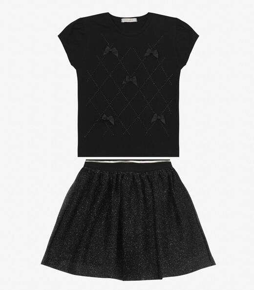 Conjunto Infantil Blusa com Saia Trick Nick Preto