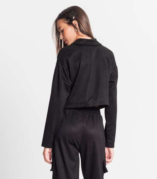 Casaco Juvenil Feminino Em Suede Sarjado Minty Preto