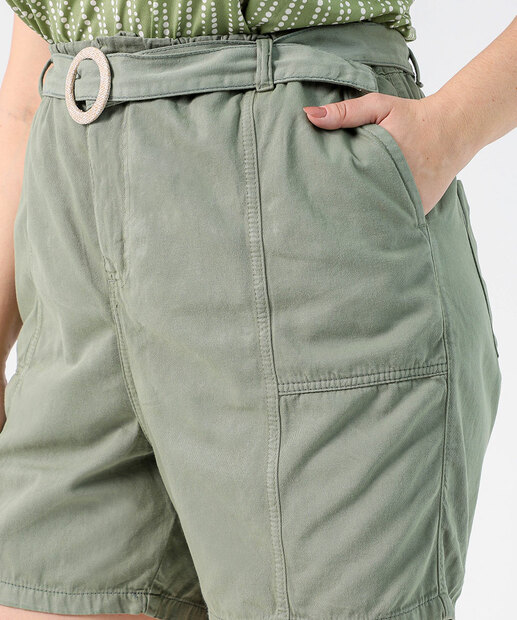 Bermuda Plus Size Feminina Sarja Cinto Verde
