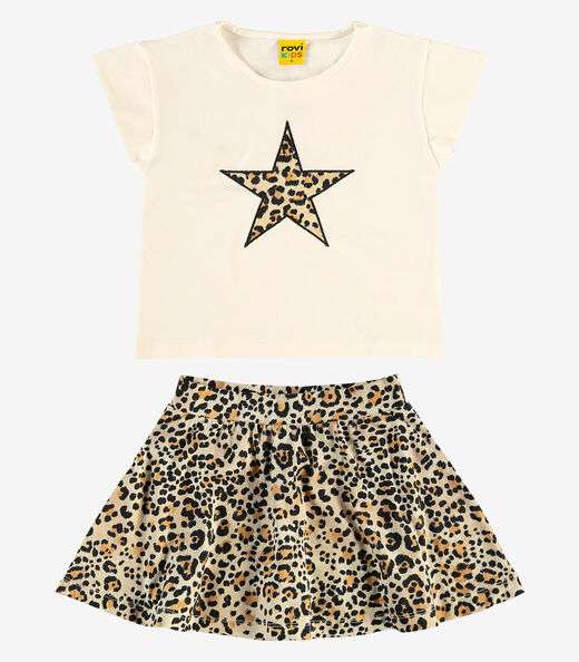 Conjunto Blusa com Saia em Meia Malha Rovi Kids Bege