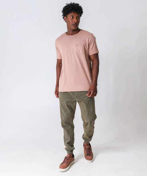 Camiseta Masculina Bolso Manga Curta MR Marrom