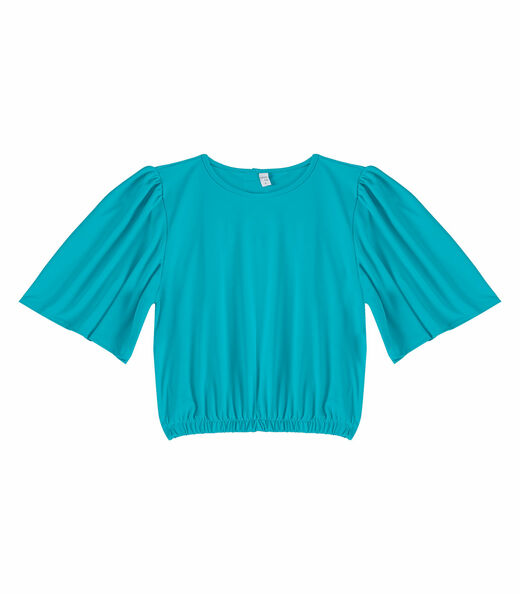 Blusa Feminina Com Franzido Na Manga Infinita Cor Azul