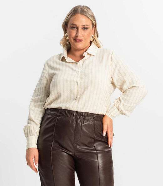 Image_Camisa Feminina Manga Longa Plus Size Secret Glam Bege