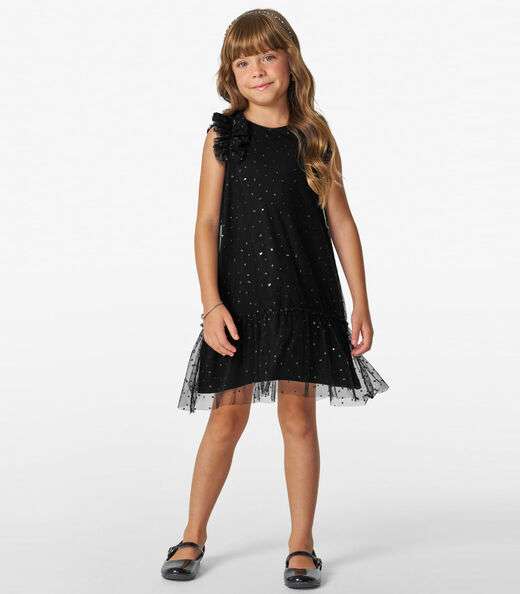 Vestido Infantil em Tule Lantejoulas Trick Nick Preto