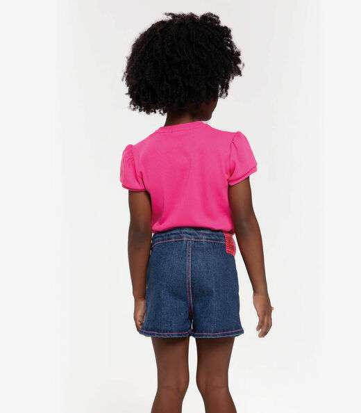 Conjunto Infantil Blusa E Shorts Jeans Trick Nick Rosa