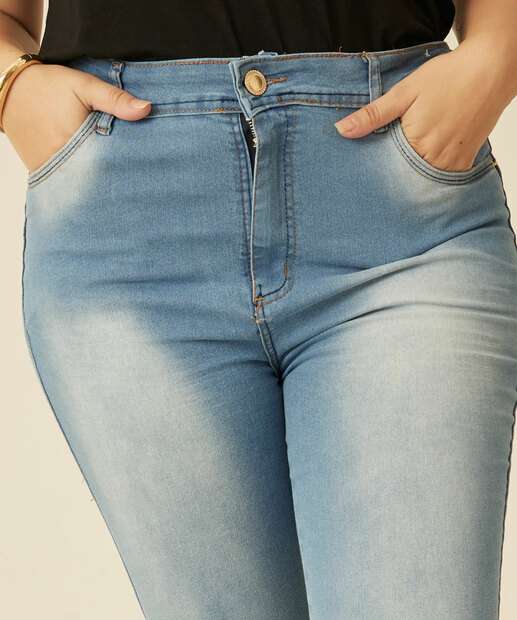 Calça Plus Size Feminina Jeans Cigarrete Marmorizada
