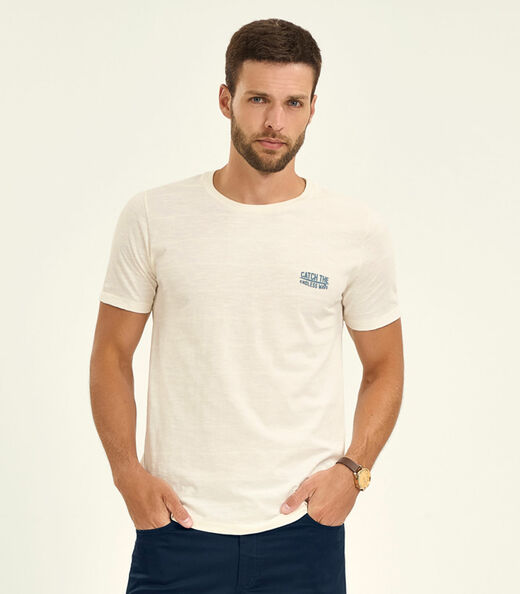 Camiseta Masculina Malha Maquinetada Diametro Bege