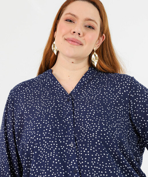 Camisa Plus Size Feminina Estampa Poá Marisa Azul