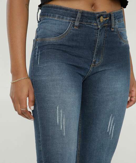 Calça Jeans Puídos Cigarrete Feminina Push Up