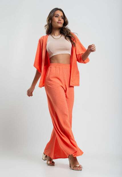 Kimono Viscose Com Lurex Laranja Salvatore Fashion