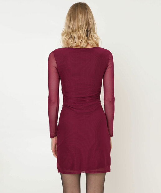 Vestido Curto Feminino Tule Manga Longa Marisa Vinho