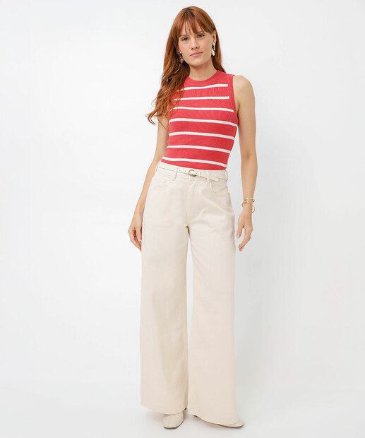 Blusa Regata Feminina Tricot Listrada Marisa Vermelho