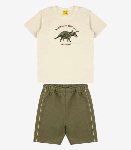 Conjunto Camiseta com Bermuda Masculino Rovi Kids Bege