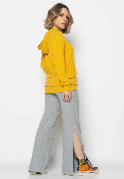 Calça  Flare Com Fenda Lateral Canelada Mescla Salvatore Fashion