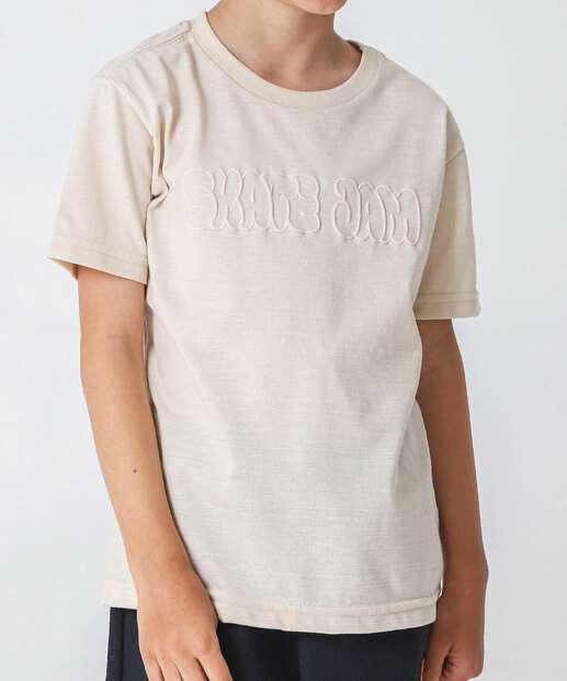 Camiseta Infantil Estampa Frase Tam 4 a 10 Bege