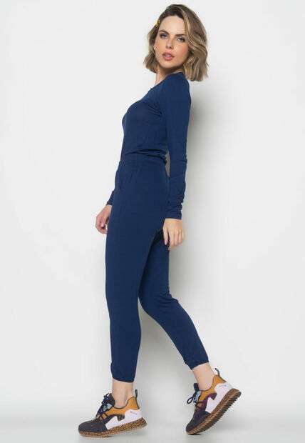 Conjunto Comfy Com Blusa Manga Longa e Jogger Recorte Malha Azul Salvatore Fashi