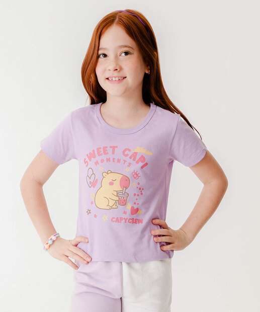 Camiseta Infantil Estampa Capivara Marisa Tam 4 a 10