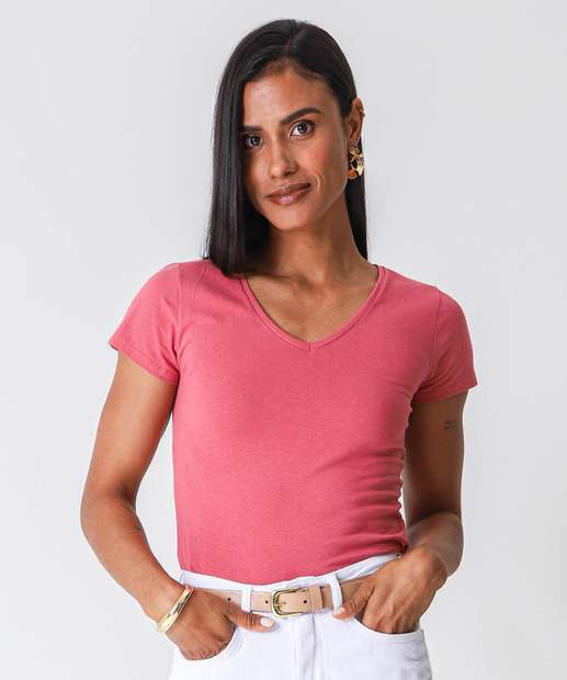 Image_Blusa Feminina Básica Cotton Marisa Rosa