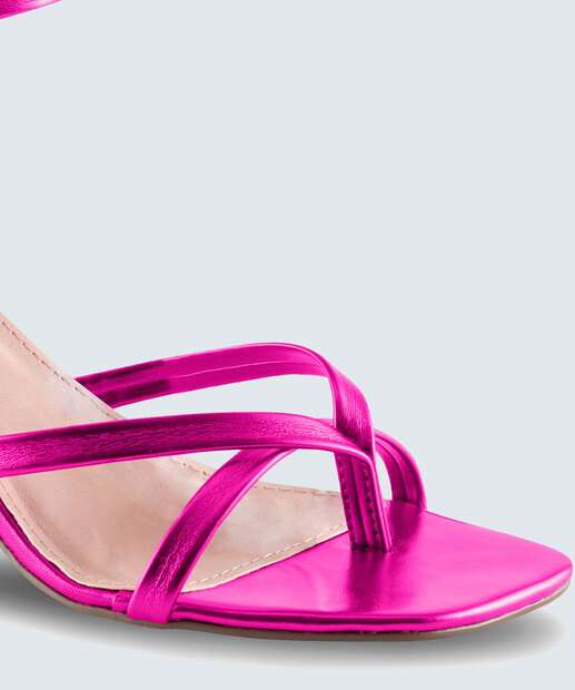 Sandália Salto Grosso Feminina Metalizada Via Uno 