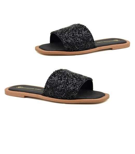 Sandália Rasteirinha Feminina Com Strass Select Preto