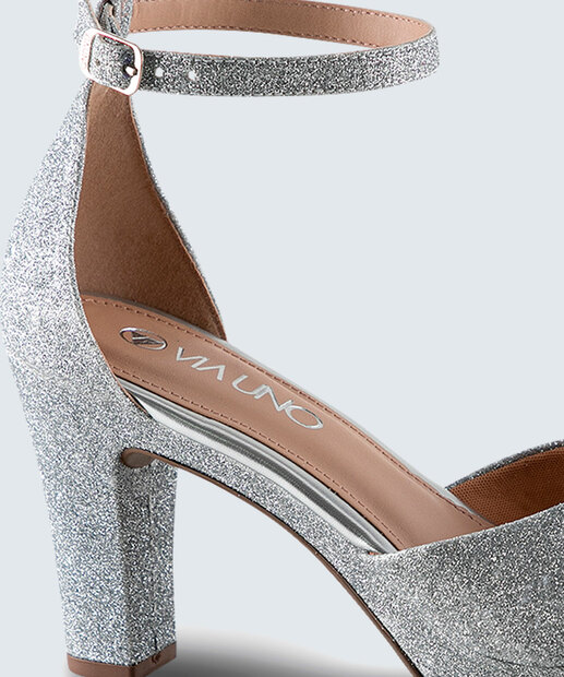 Sandália Meia Pata Feminina Salto Grosso Brilho Via Uno 