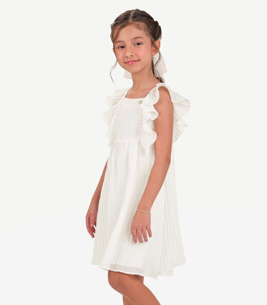Image_Vestido Chiffon Plissado Infantil Trick Nick Bege
