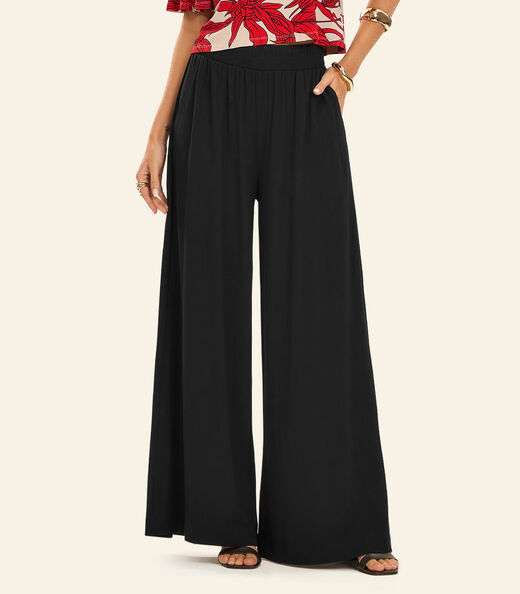 Calça Pantalona Feminina Visco Maquinetada Rovitex Preto