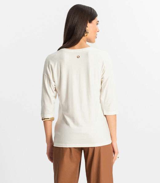 Blusa Feminina Manga 7/8 Viscose Endless Bege