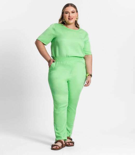 Blusa Plus Size Feminina Manga Curta Secret Glam Verde
