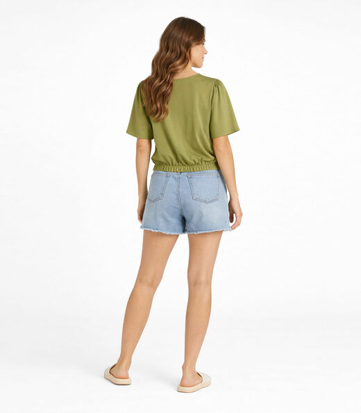 Blusa Feminina Com Franzido Na Manga Infinita Cor Verde
