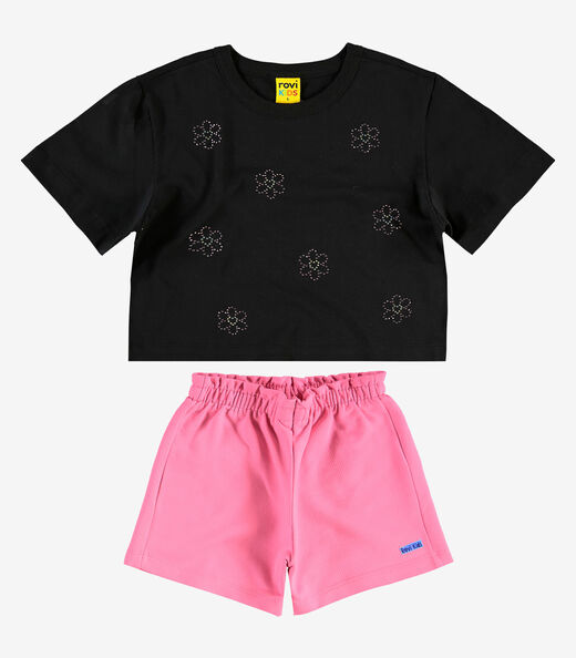 Conjunto Blusa com Shorts Meia Malha Rovi Kids Preto