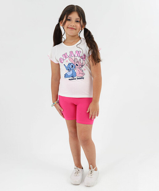 Blusa Infantil Estampa Stitch e Angel Tam 4 a 10 Off White